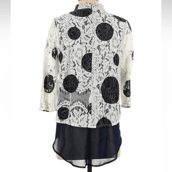 Anthropologie HD In Paris Rochelle Polka Dot Lace Top Blouse Navy Size 4 Small - Picture 5 of 7